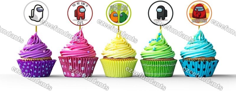 15x Among Us Edible Icing/Wafer Cupcake Toppers Gaming Birthday Decorations