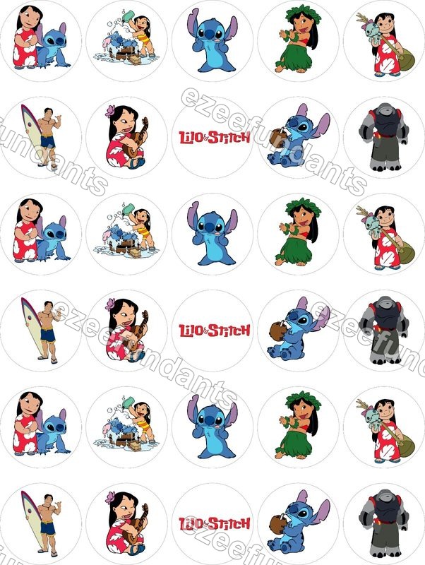 30x Lilo And Stitch Edible Pre-cut Wafer/Icing Cupcake Toppers Fairy Cakes