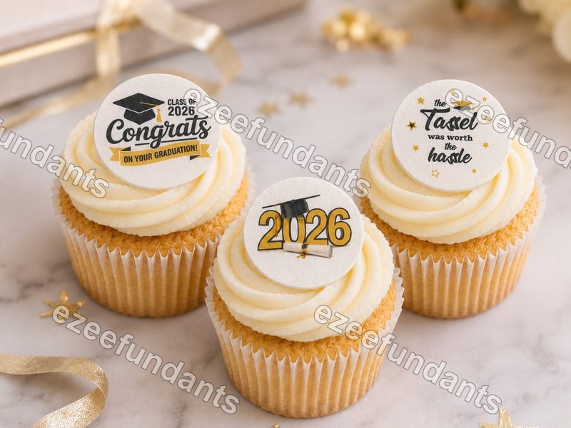 30x Graduation 2026 Cupcake Toppers Edible Wafer/Icing Cake Toppers