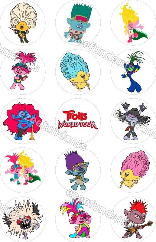 15x Trolls Inspired Edible Icing Cupcake Toppers Birthday Cake Decorations