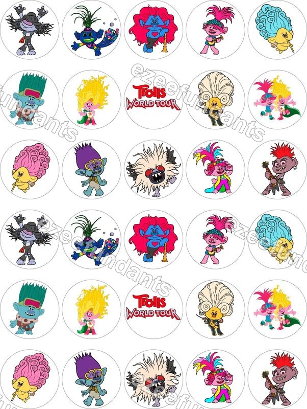 30x Trolls Inspired Cupcake Toppers Edible Wafer/Icing