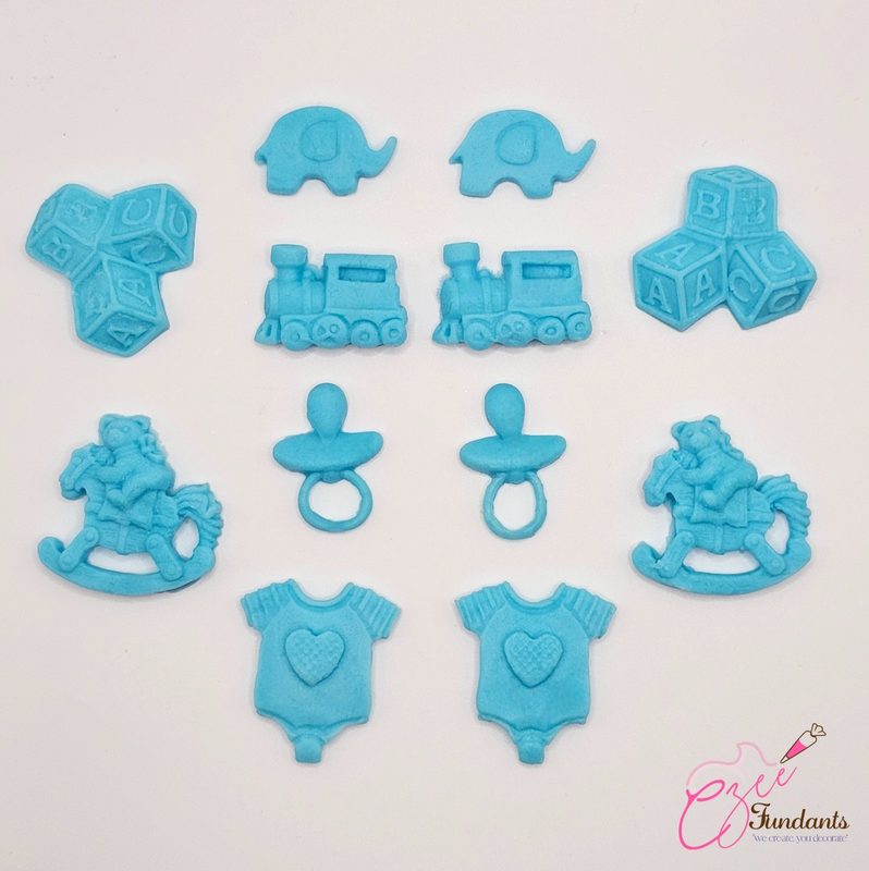 12 Edible Sugar Icing Baby Shower Christening Cupcake Toppers Cake Decorations