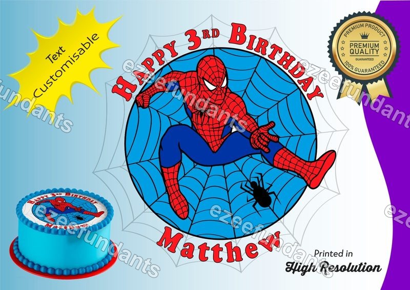 Spider-Man, Personalised, Edible, Wafer, Icing, Cake Topper, 8”, Birthday