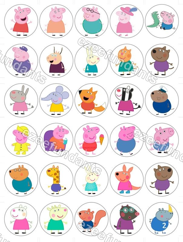 30x Peppa Pig Inspired Edible Icing/Wafer Cupcake Toppers Birthday Decorations