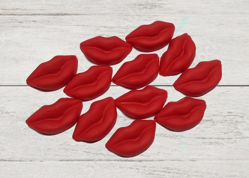 12x Sugar Icing Fondant Edible Red Lips Valentine's Hen Party Cupcake Toppers
