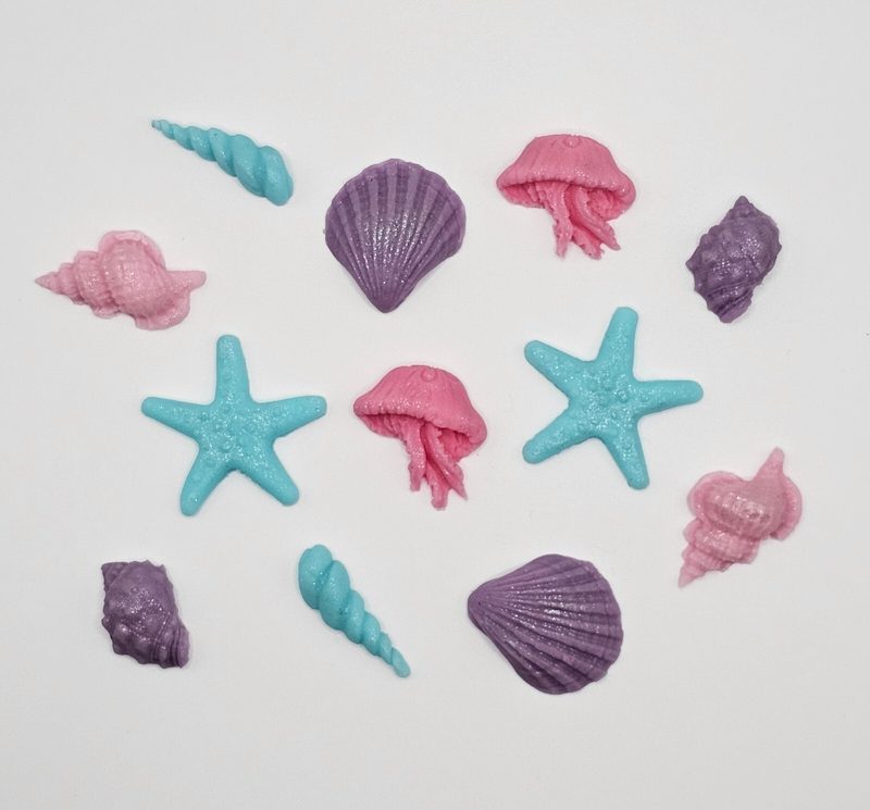 12x Edible Sugar Icing Shells and Sea Creatures Cupcake Toppers Cake Decorations