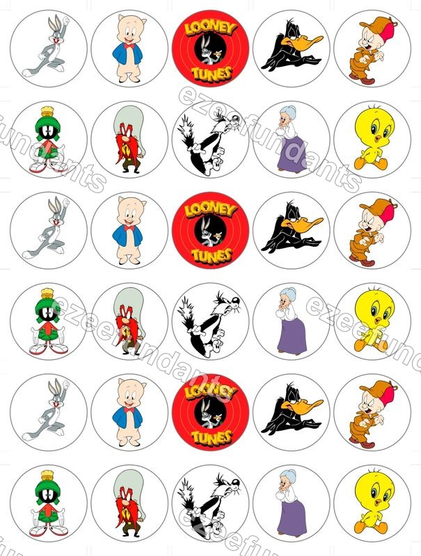30x Looney Tunes Inspired Edible Cupcake Toppers 1.5” – Wafer / Icing Paper
