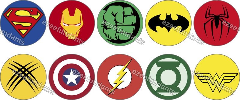 30x 1.5" Superhero Logo Inspired Edible Wafer/Icing Cake Cupcake Toppers