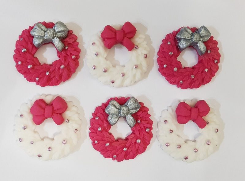 6x Christmas Wreath Sugar Icing Edible Cupcake Toppers Cake Decorations 🎄