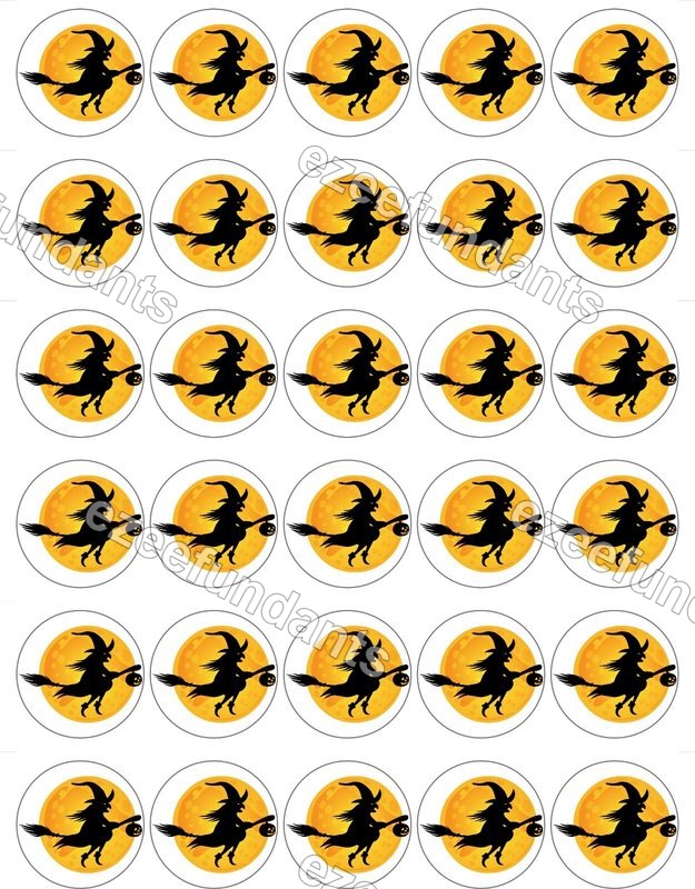 30x Halloween Witch Edible Wafer/Icing Cupcake Toppers 🎃