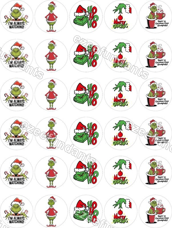 30x The Grinch Christmas Edible Wafer/Icing Cupcake Toppers Cake Decorations🎅