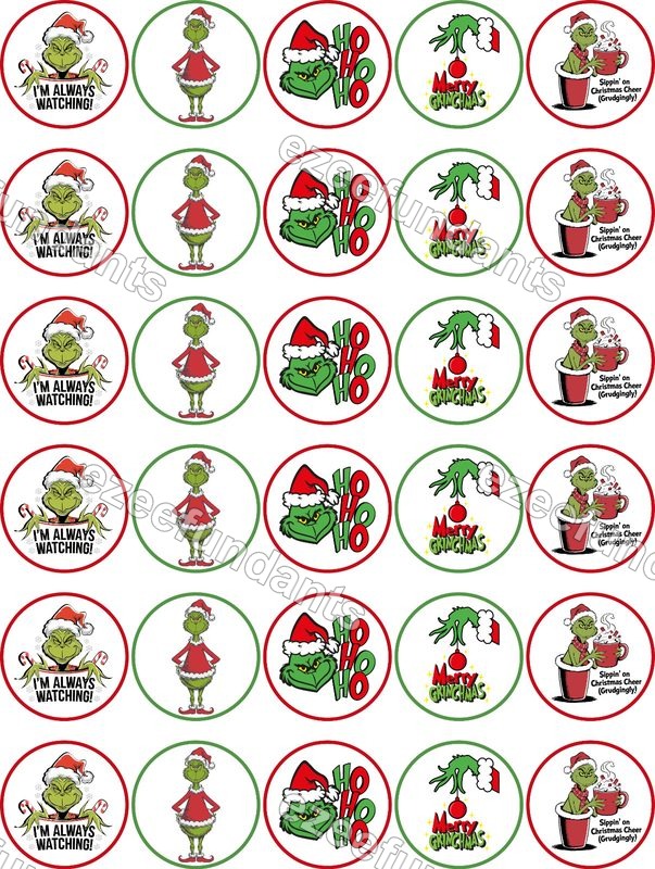 30x The Grinch Christmas Edible Wafer/Icing Cupcake Toppers Cake Decorations🎅