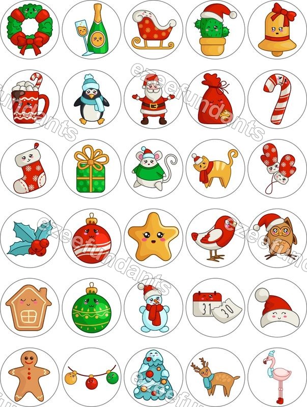 30x Christmas Cute Kawaii Edible Wafer Icing Cupcake Toppers Cake Decorations 🎅