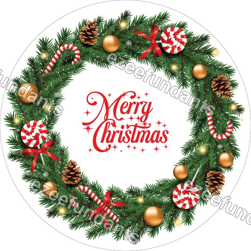 Christmas Wreath Cake Topper Edible Icing Wafer Decor Merry Christmas 🎄