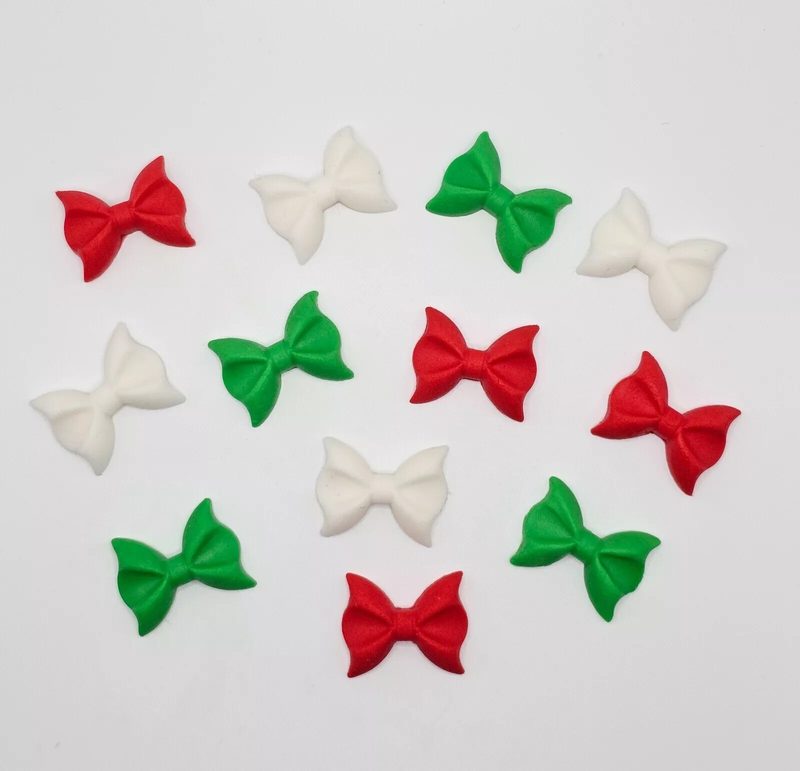 12x Edible Sugar Icing Bows Christmas Cupcake Toppers Cake Decorations