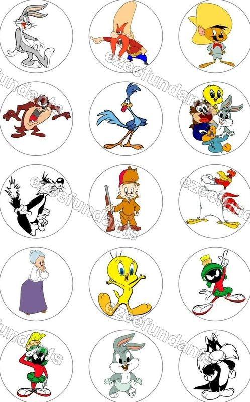 15x 2" Looney Tunes Inspired Round Edible Wafer/Icing Cupcake Toppers