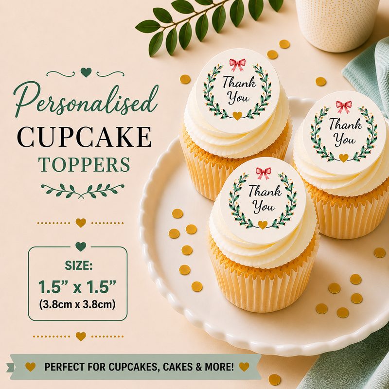 30x Personalised Cupcake Toppers Wafer/Icing Edible Cake Decorations Photo Logo