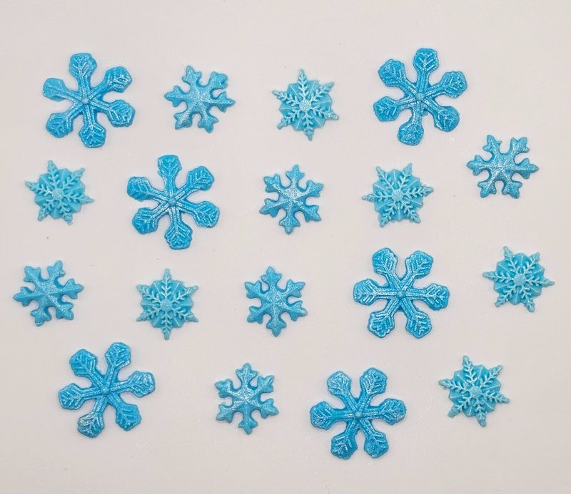 18x Edible Frozen Blue Christmas Snowflakes Fondant Cupcake Toppers 🎄