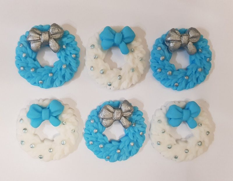 6x Christmas Wreath Sugar icing Edible Cupcake Toppers Cake Decorations 🎄