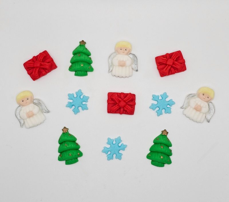12x Christmas Tree Angels Snowflakes Presens Edible Fondant Cupcake Toppers🎄