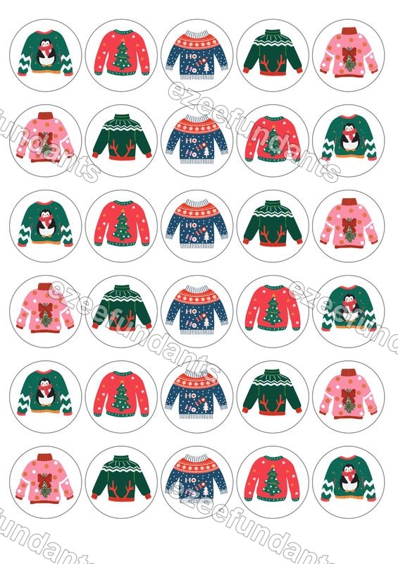 30x Christmas Jumper Edible Cupcake Toppers Wafer/Icing Cake Decorations 🎅