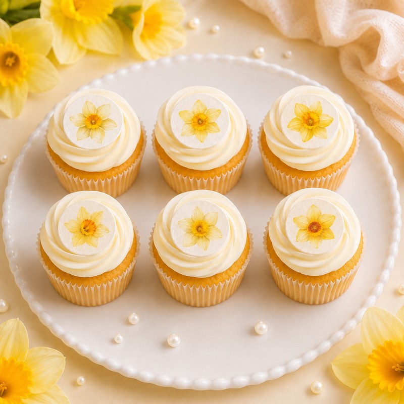 30x Yellow Daffodil Edible Cupcake Toppers Wafer / Icing Cake Decorations