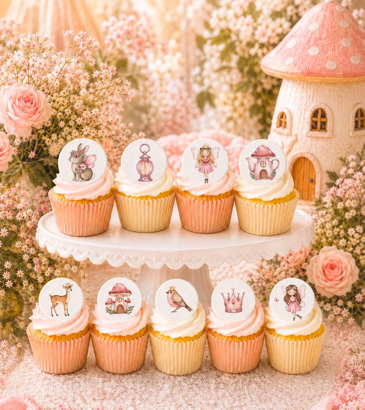 30x Whimsical Fairies and Animals Edible Cupcake Toppers Wafer / Icing