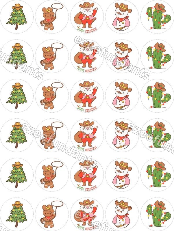30x Howdy Cute Cowboy Christmas Edible Cupcake Toppers Wafer/Icing Decorations🎄